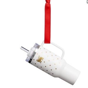 STANLEY NWT holiday ornament keychain -white w/gold polka dots